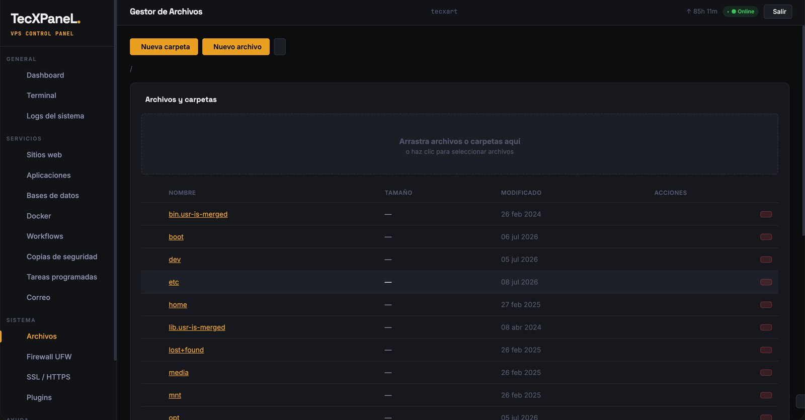 Gestor de archivos web